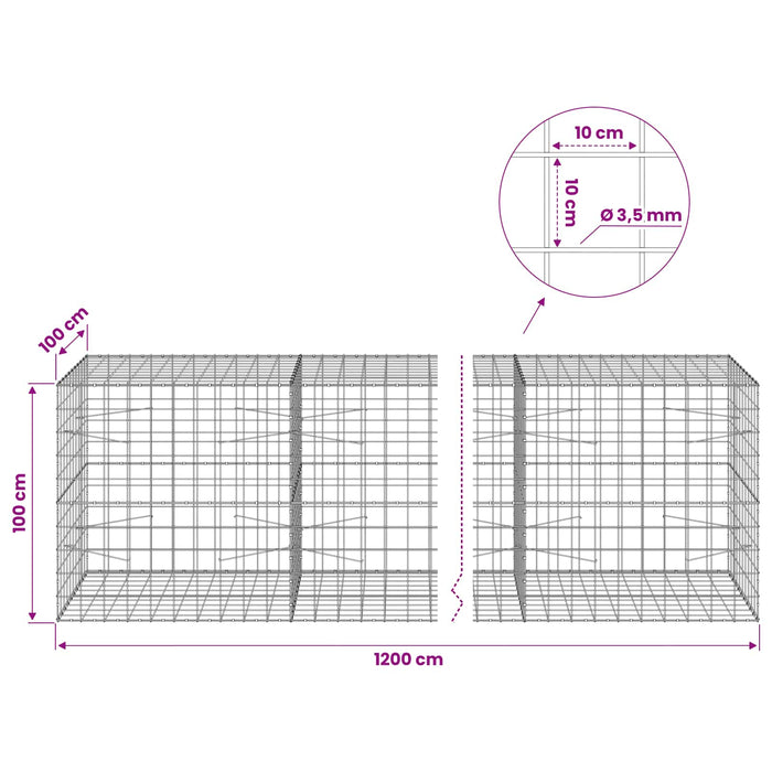 Gabion cu Fir de 3,5 mm și Plasă de 10x10 cm 1200x100x100 cm WALTI