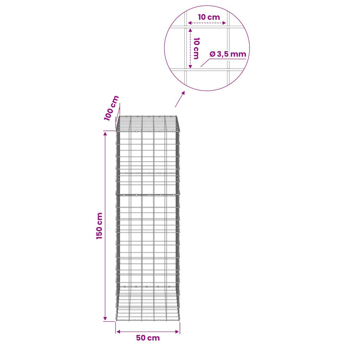 Gabion cu Fir de 3,5 mm și Plasă de 10x10 cm 50x100x150 cm WALTI