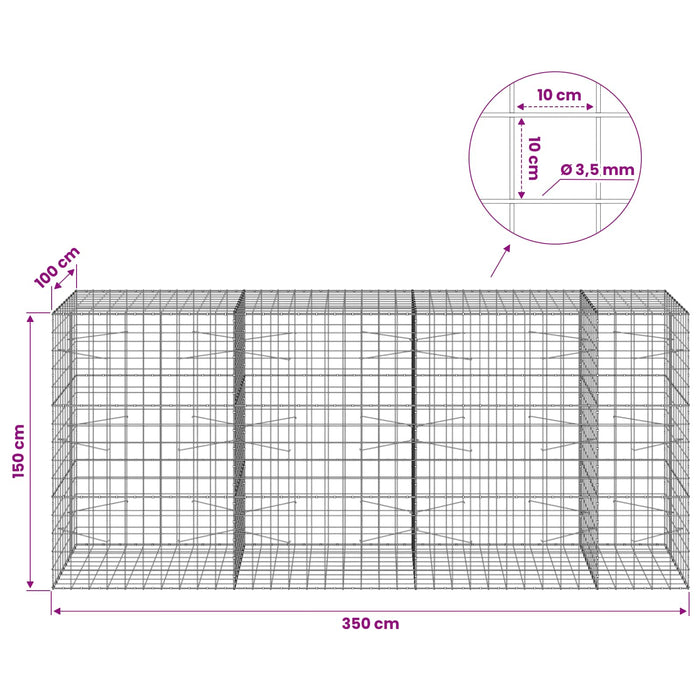 Gabion cu Fir de 3,5 mm și Plasă de 10x10 cm 350x100x150 cm WALTI