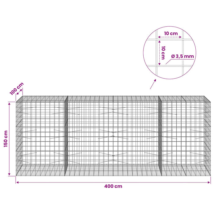 Gabion cu Fir de 3,5 mm și Plasă de 10x10 cm 400x100x150 cm WALTI