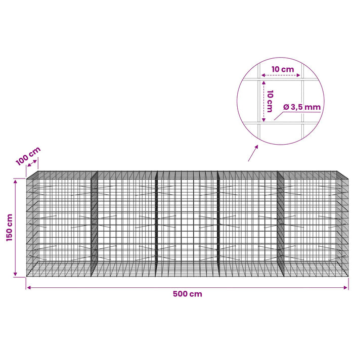 Gabion cu Fir de 3,5 mm și Plasă de 10x10 cm 500x100x150 cm WALTI