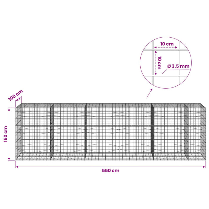 Gabion cu Fir de 3,5 mm și Plasă de 10x10 cm 550x100x150 cm WALTI
