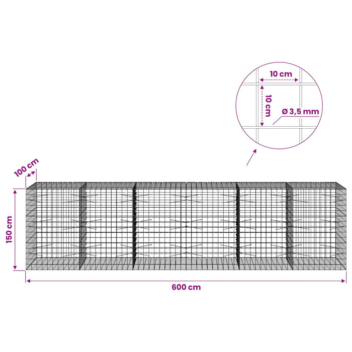 Gabion cu Fir de 3,5 mm și Plasă de 10x10 cm 600x100x150 cm WALTI