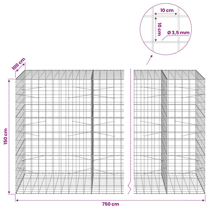 Gabion cu Fir de 3,5 mm și Plasă de 10x10 cm 750x100x150 cm - WALTI WALTI