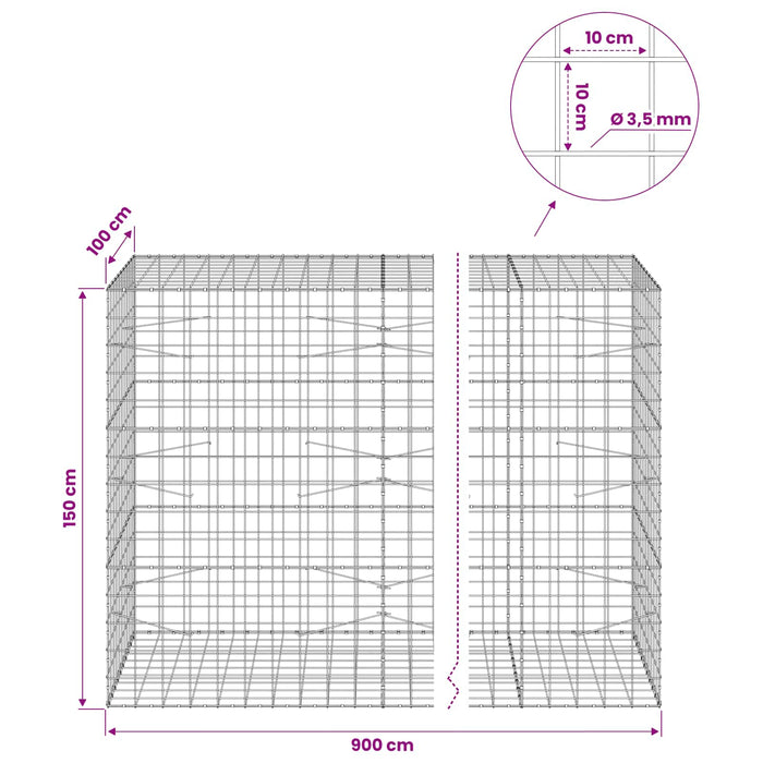 Gabion cu Fir de 3,5 mm și Plasă de 10x10 cm 900x100x150 cm WALTI