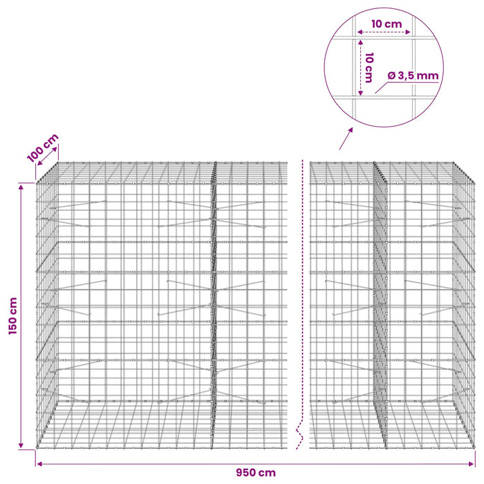 Gabion cu Fir de 3,5 mm și Plasă de 10x10 cm 950x100x150 cm WALTI
