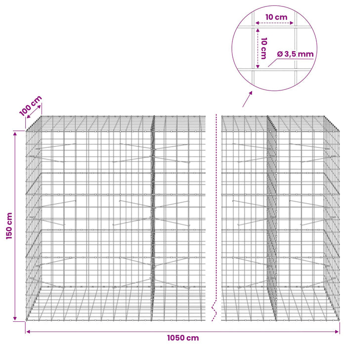 Gabion cu Fir de 3,5 mm și Plasă de 10x10 cm 1050x100x150 cm WALTI