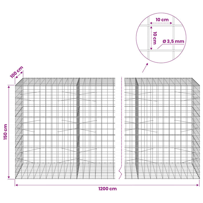 Gabion cu Fir de 3,5 mm și Plasă de 10x10 cm 1200x100x150 cm WALTI