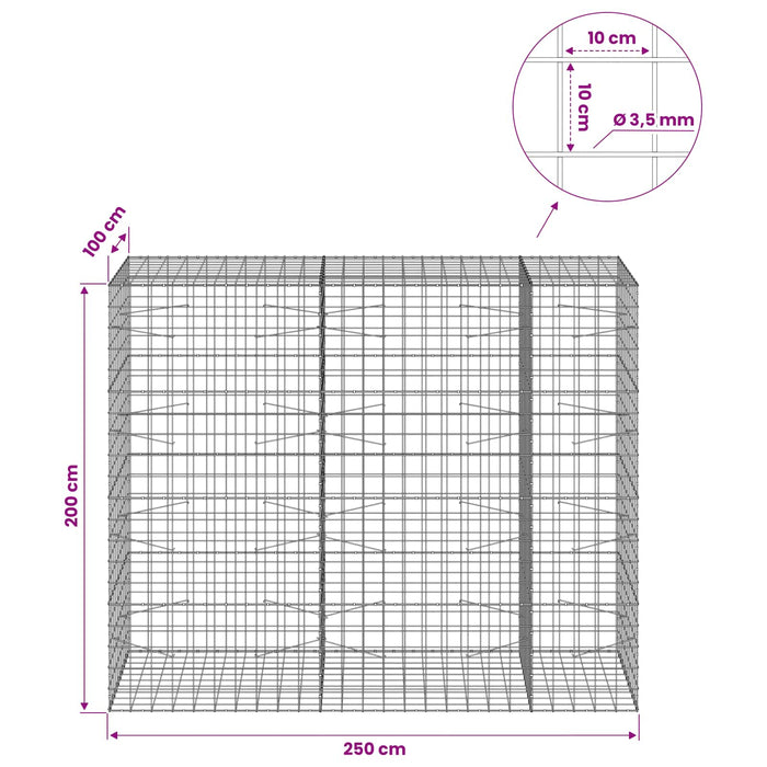 Gabion cu Fir de 3,5 mm și Plasă de 10x10 cm 250x100x200 cm WALTI