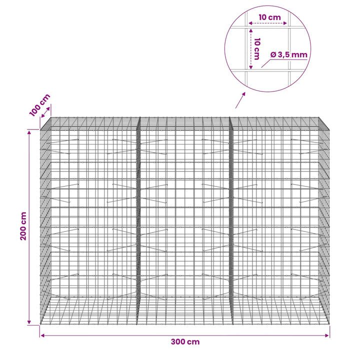 Gabion cu Fir de 3,5 mm și Plasă de 10x10 cm 300x100x200 cm WALTI