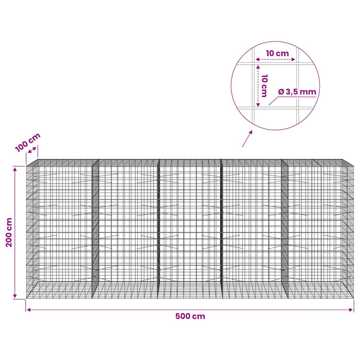 Gabion cu Fir de 3,5 mm și Plasă de 10x10 cm 500x100x200 cm WALTI
