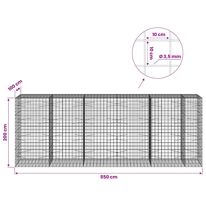 Gabion cu Fir de 3,5 mm și Plasă de 10x10 cm 550x100x200 cm WALTI