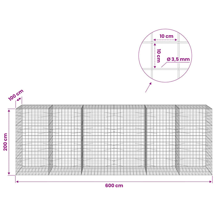Gabion cu Fir de 3,5 mm și Plasă de 10x10 cm 600x100x200 cm WALTI