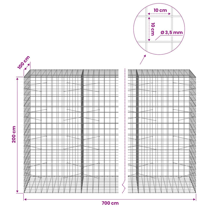 Gabion cu Fir de 3,5 mm și Plasă de 10x10 cm 700x100x200 cm WALTI