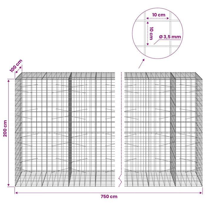 Gabion cu Fir de 3,5 mm și Plasă de 10x10 cm 750x100x200 cm WALTI