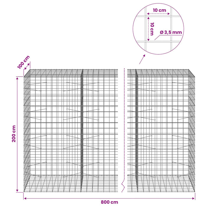 Gabion cu Fir de 3,5 mm și Plasă de 10x10 cm 800x100x200 cm WALTI