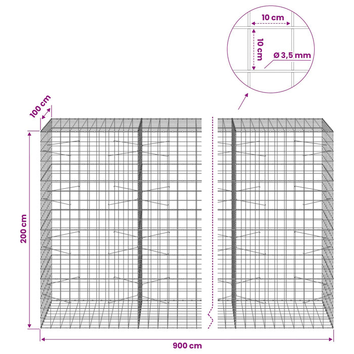 Gabion cu Fir de 3,5 mm și Plasă de 10x10 cm 900x100x200 cm WALTI