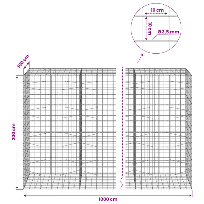 Gabion cu Fir de 3,5 mm și Plasă de 10x10 cm 1000x100x200 cm WALTI
