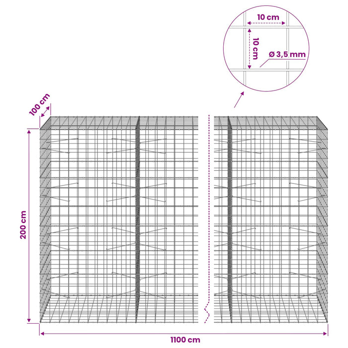 Gabion cu Fir de 3,5 mm și Plasă de 10x10 cm 1100x100x200 cm WALTI