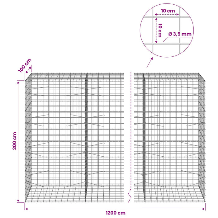 Gabion cu Fir de 3,5 mm și Plasă de 10x10 cm 1200x100x200 cm WALTI