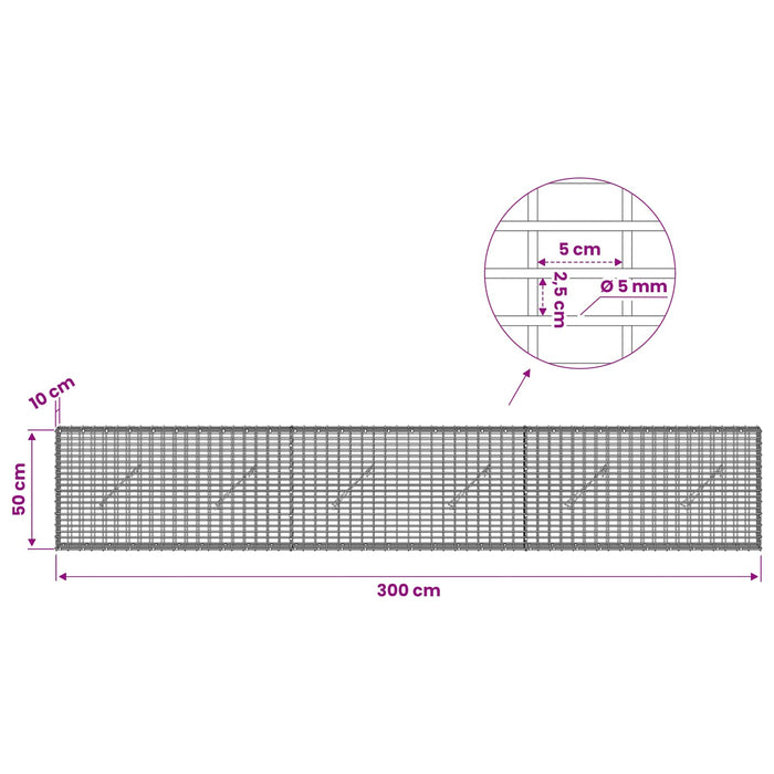 Gabion cu Fir de 5 mm și Plasă de 5x2,5 cm 300x10x50 cm WALTI