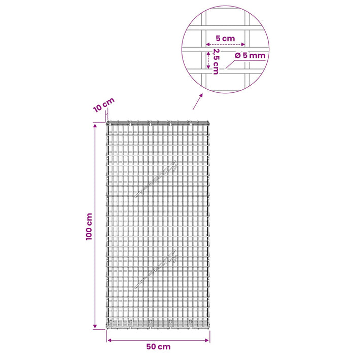 Gabion cu fir de 5 mm și plasă de 5x2,5 cm 50x10x100 cm WALTI