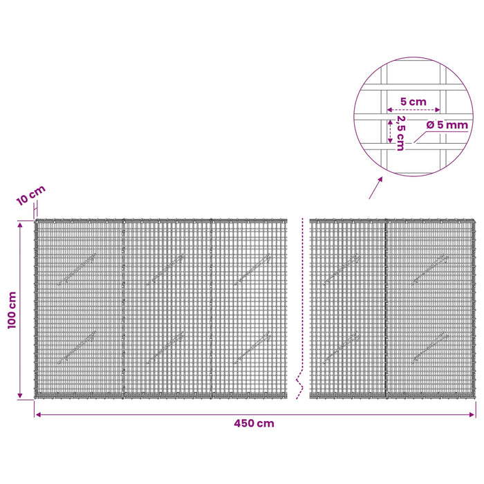 Gabion cu Fir de 5 mm și Plasă de 5x2,5 cm 450x10x100 cm WALTI