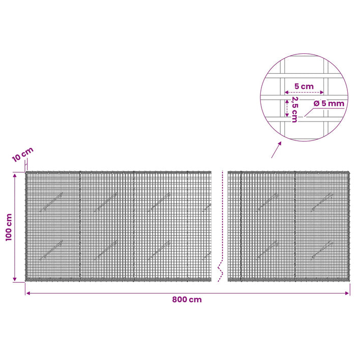 Gabion cu Fir de 5 mm și Plasă de 5x2,5 cm 800x10x100 cm WALTI