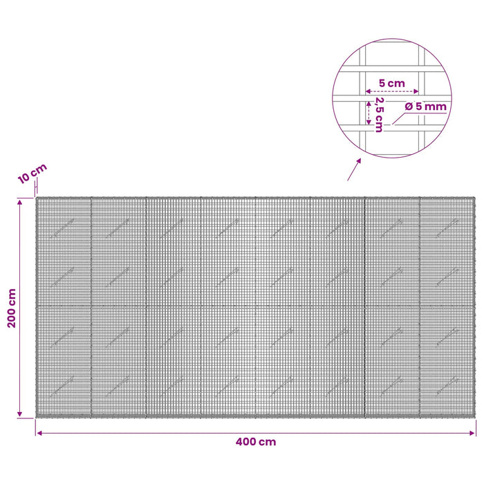 Gabion cu Fir de 5 mm și Plasă de 5x2,5 cm 400x10x200 cm WALTI