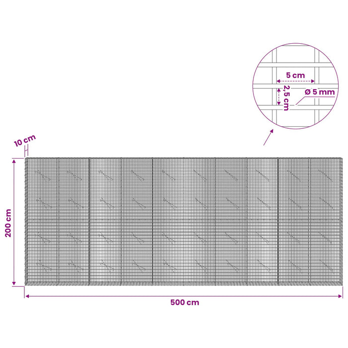 Gabion cu Fir de 5 mm și Plasă de 5x2,5 cm 500x10x200 cm WALTI