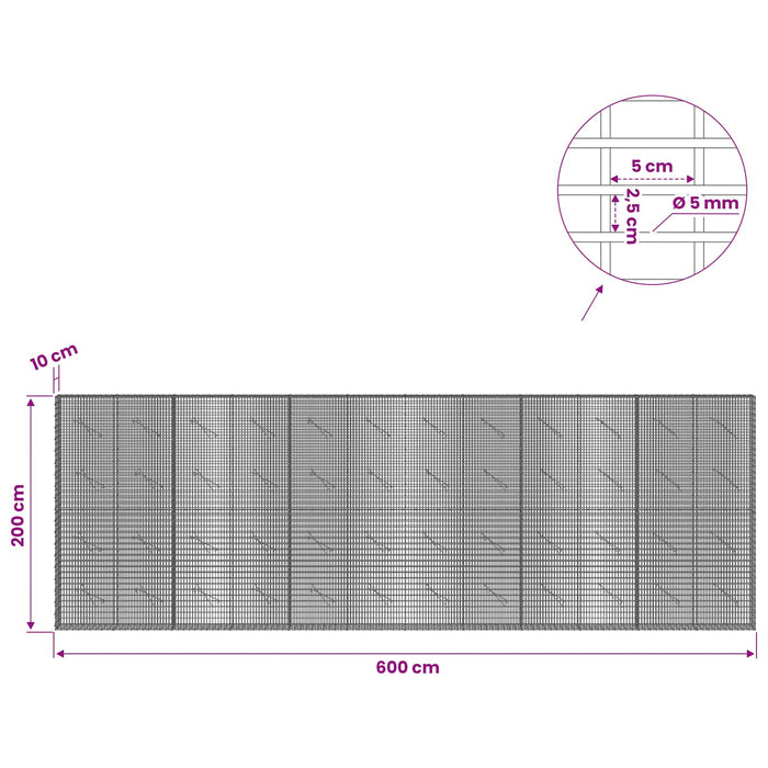 Gabion cu Fir de 5 mm și Plasă de 5x2,5 cm 600x10x200 cm WALTI