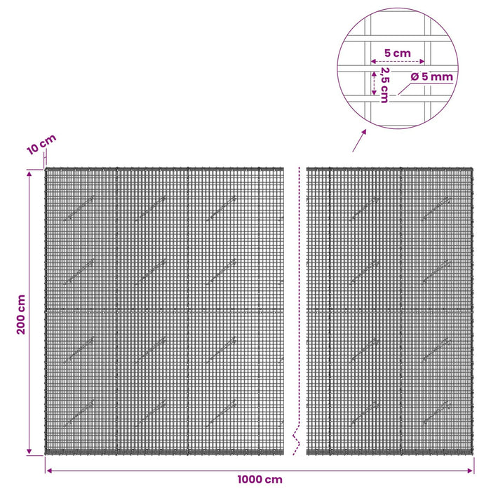 Gabion cu Fir de 5 mm și Plasă de 5x2,5 cm 1000x10x200 cm WALTI
