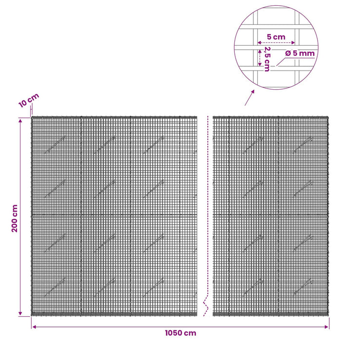 Gabion cu Fir de 5 mm și Plasă de 5x2,5 cm 1050x10x200 cm WALTI