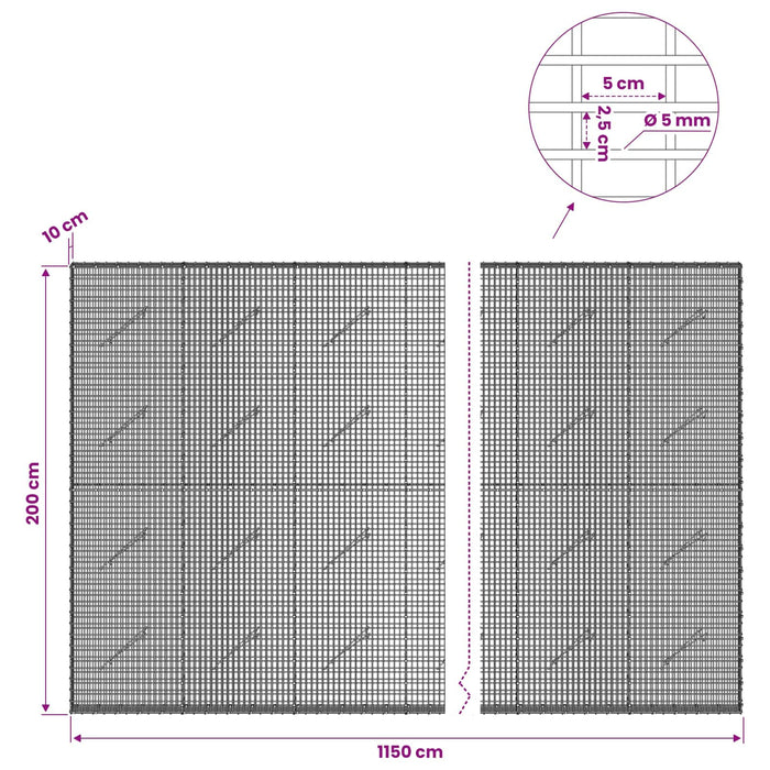 Gabion cu Fir de 5 mm și Plasă de 5x2,5 cm 1150x10x200 cm WALTI