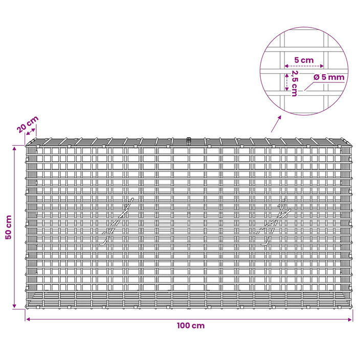 Gabion cu fir de 5 mm și plasă de 5x2,5 cm 100x20x50 cm WALTI