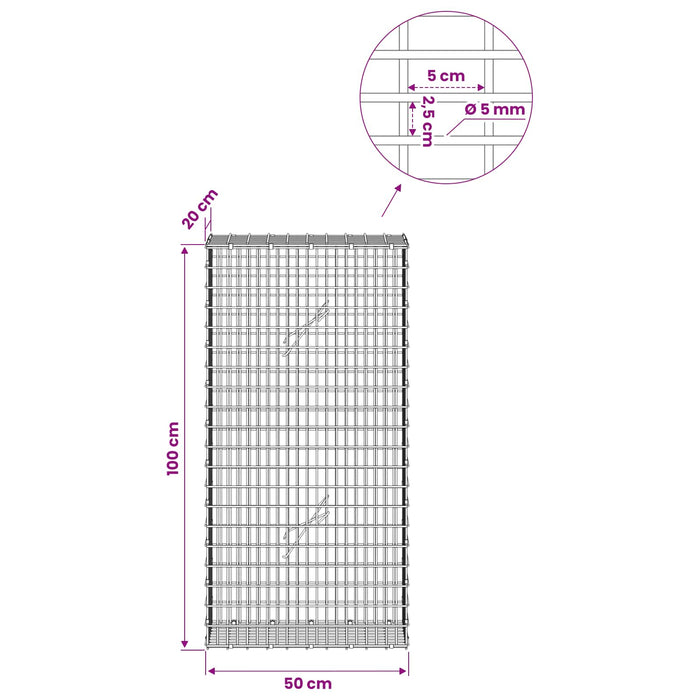 Gabion cu fir de 5 mm și plasă de 5x2,5 cm 50x20x100 cm WALTI