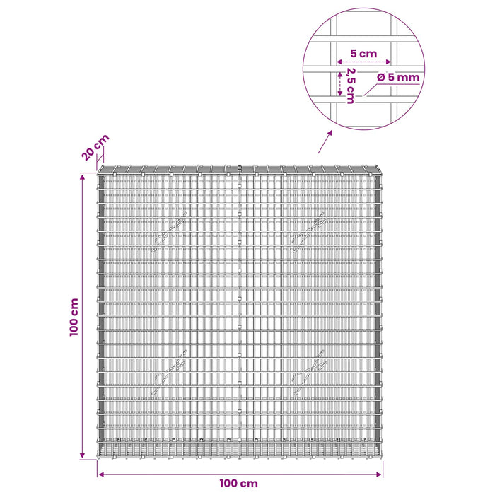 Gabion cu Fir de 5 mm și Plasă de 5x2,5 cm 100x20x100 cm - WALTI WALTI