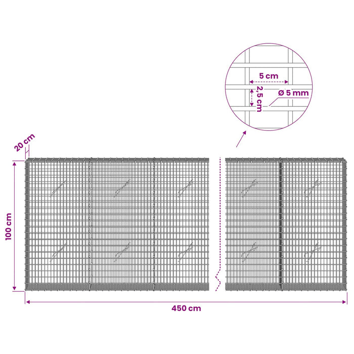 Gabion cu Fir de 5 mm și Plasă de 5x2,5 cm 450x20x100 cm WALTI