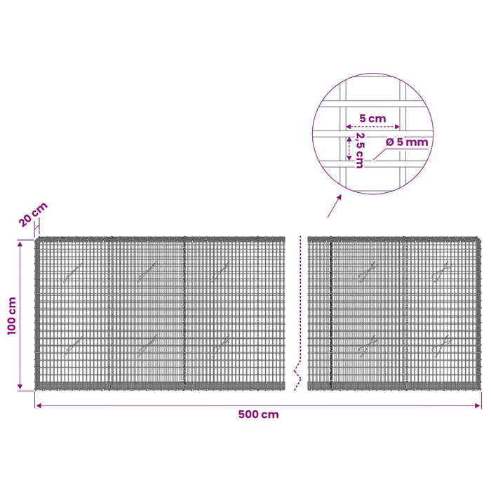 Gabion cu Fir de 5 mm și Plasă de 5x2,5 cm 500x20x100 cm WALTI
