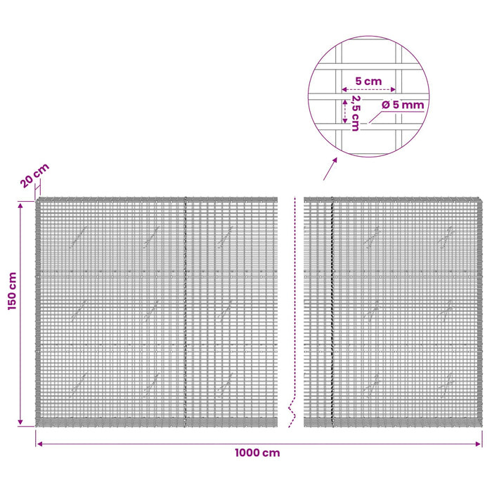 Gabion cu Fir de 5 mm și Plasă de 5x2,5 cm 1000x20x150 cm WALTI