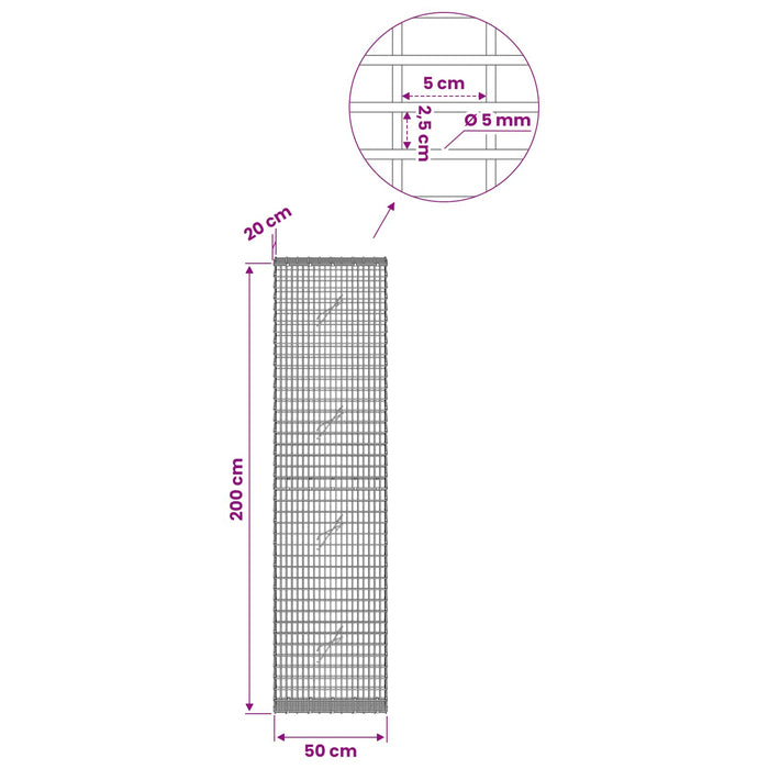 Gabion cu Fir de 5 mm și Plasă de 5x2,5 cm 50x20x200 cm WALTI