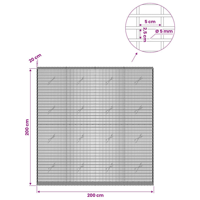 Gabion cu Fir de 5 mm și Plasă de 5x2,5 cm 200x20x200 cm WALTI