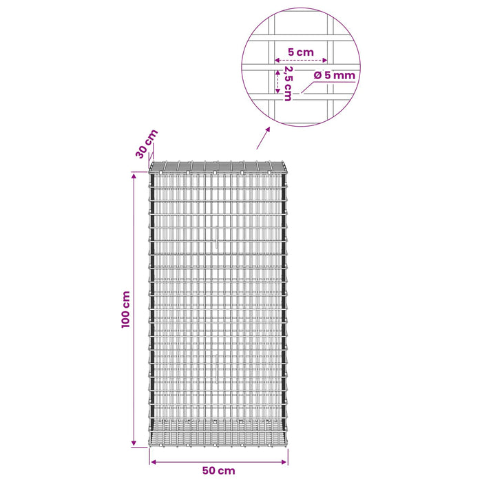 Gabion cu fir de 5 mm și plasă de 5x2,5 cm 50x30x100 cm WALTI