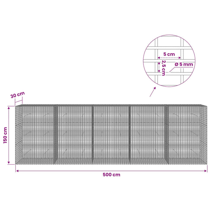 Gabion cu Fir de 5 mm și Plasă de 5x2,5 cm 500x30x150 cm WALTI