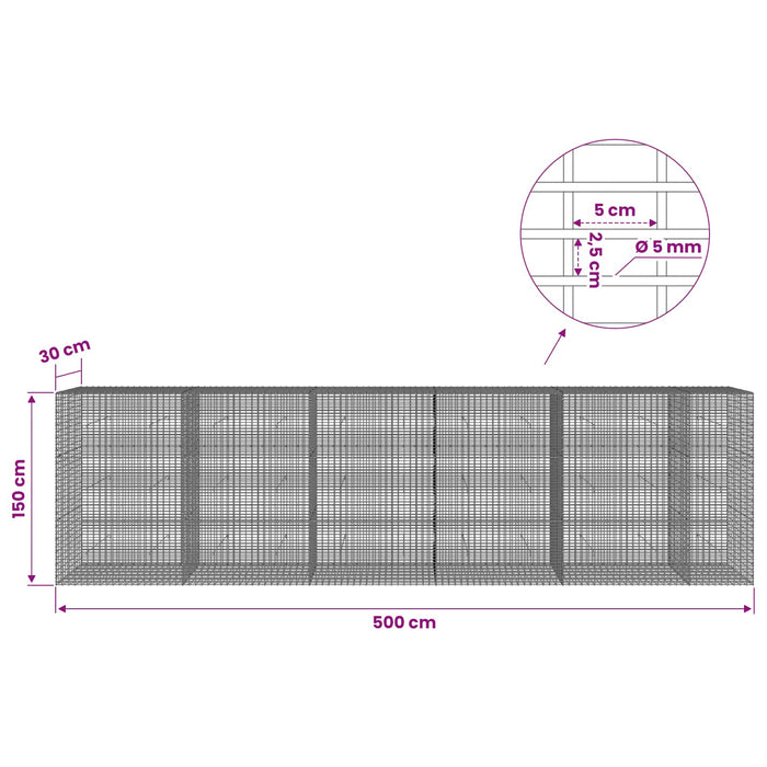 Gabion cu Fir de 5 mm și Plasă de 5x2,5 cm 550x30x150 cm WALTI