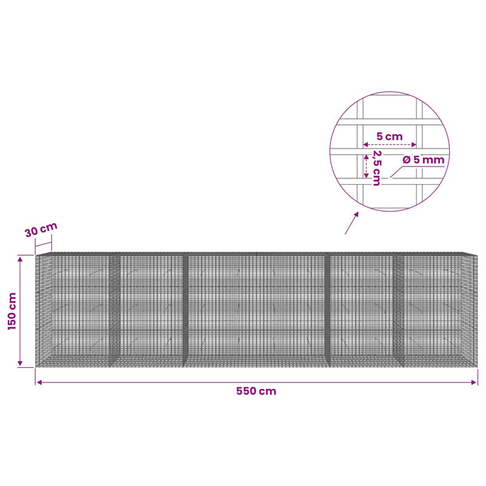Gabion cu Fir de 5 mm și Plasă de 5x2,5 cm 600x30x150 cm WALTI