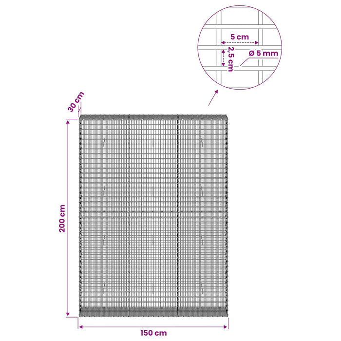 Gabion cu Fir de 5 mm și Plasă de 5x2,5 cm 150x30x200 cm WALTI