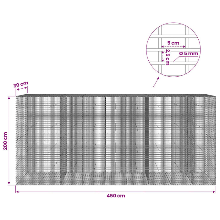 Gabion cu Fir de 5 mm și Plasă de 5x2,5 cm 450x30x200 cm WALTI