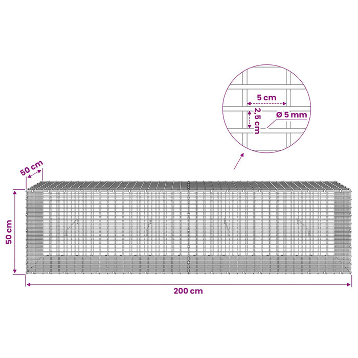 Gabion cu Fir de 5 mm și Plasă de 5x2,5 cm 200x50x50 cm - WALTI WALTI
