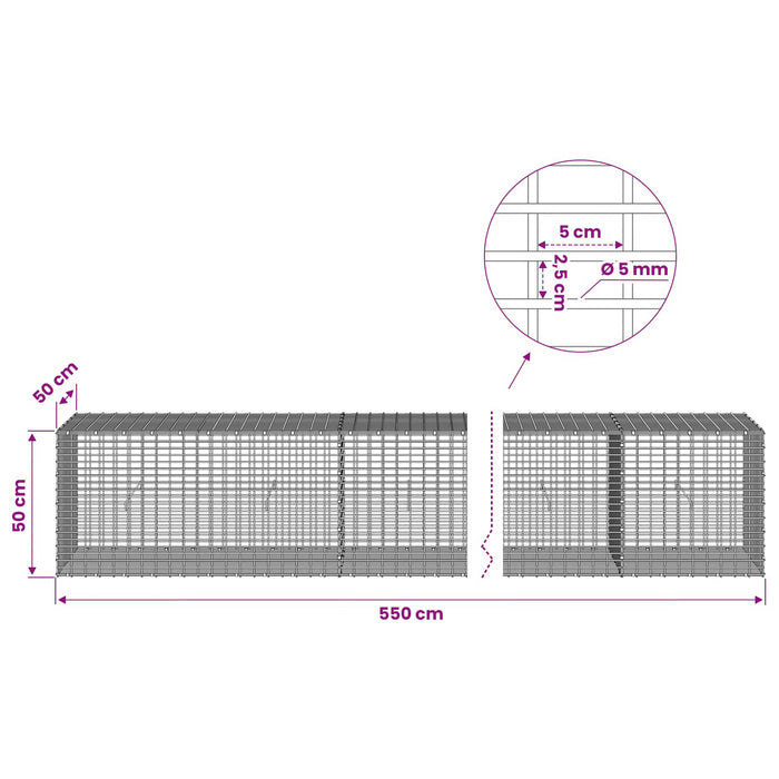 Gabion cu Fir de 5 mm și Plasă de 5x2,5 cm 550x50x50 cm - WALTI WALTI